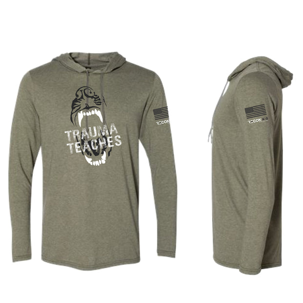 "Trauma Teaches" Long Sleeve Hooded T-Shirt